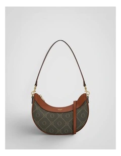 Harvey Signature Crescent Shoulder Bag in Black and Cognac