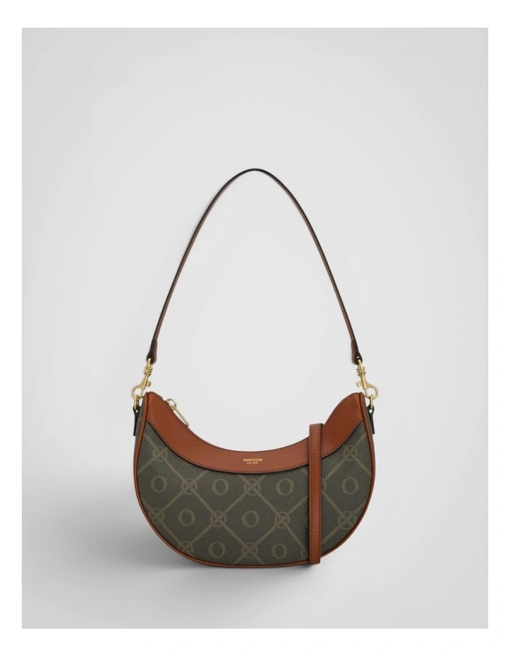 Harvey Signature Crescent Shoulder Bag in Black and Cognac image 1