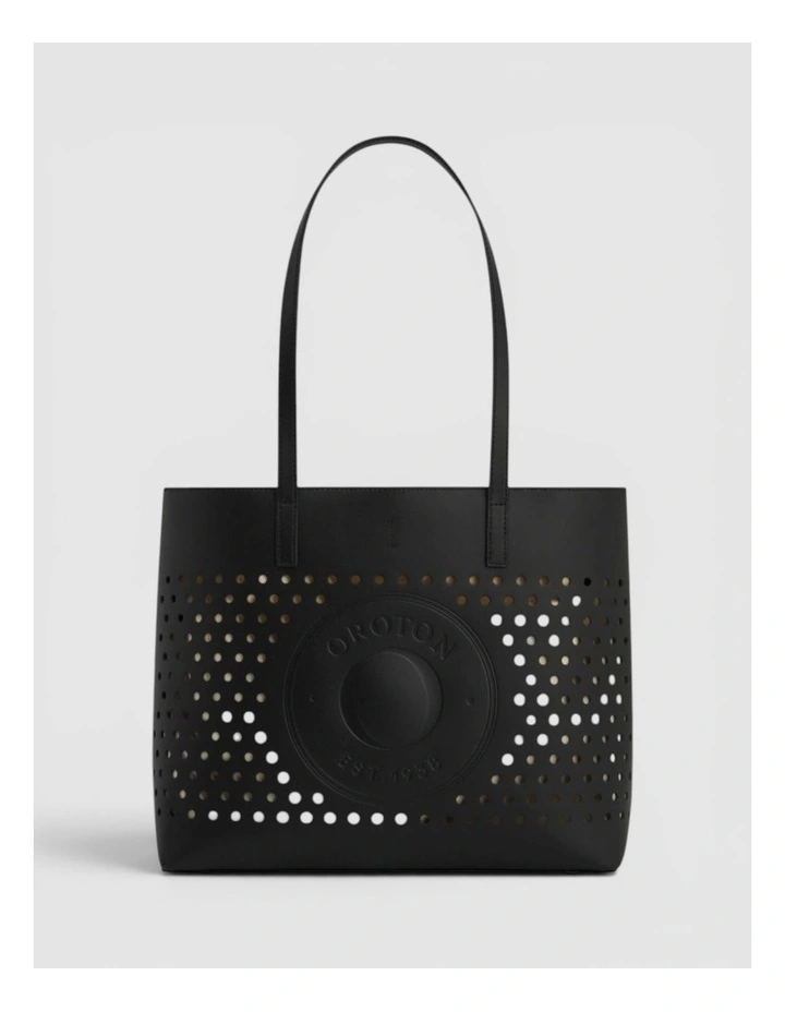 Polly Perforated Medium Tote in Black image 1