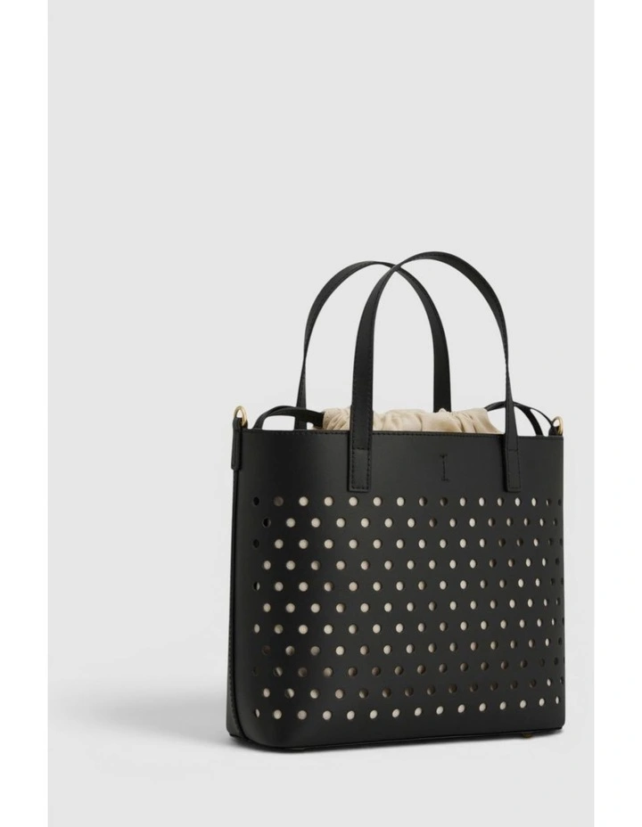 Polly Perforated Small Tote in Black image 2