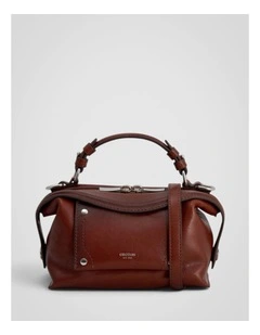 Mica Burnished Leather Mini Bowler in Dark Chestnut
