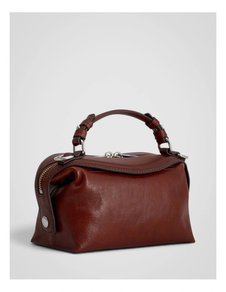 Mica Burnished Leather Mini Bowler in Dark Chestnut image 2