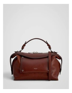 Mica Burnished Leather Bowler in Dark Chestnut