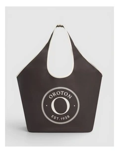 Kaia Crescent Shopper Tote in Coffee Bean/Cream