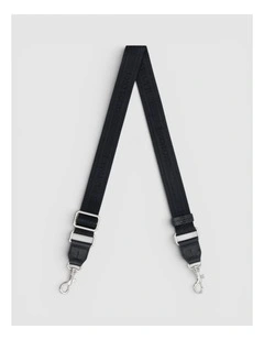 Heather Narrow Silver Webbing Strap in Black/Black