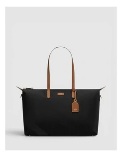 Lilly Nylon Weekender Tote in Black/Cognac