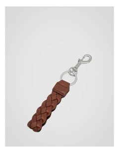 Oscar Vegetable Leather Large Braided Keyring in Malt Brown