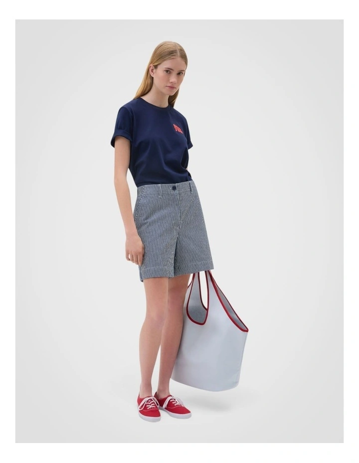 Flat Front Stripe Carpenter Short in Dark Navy image 5