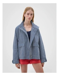 Washed Weekend Stripe Parka in Dark Navy