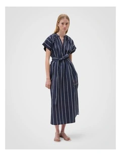 Stripe Detail Dress in Denim Blue