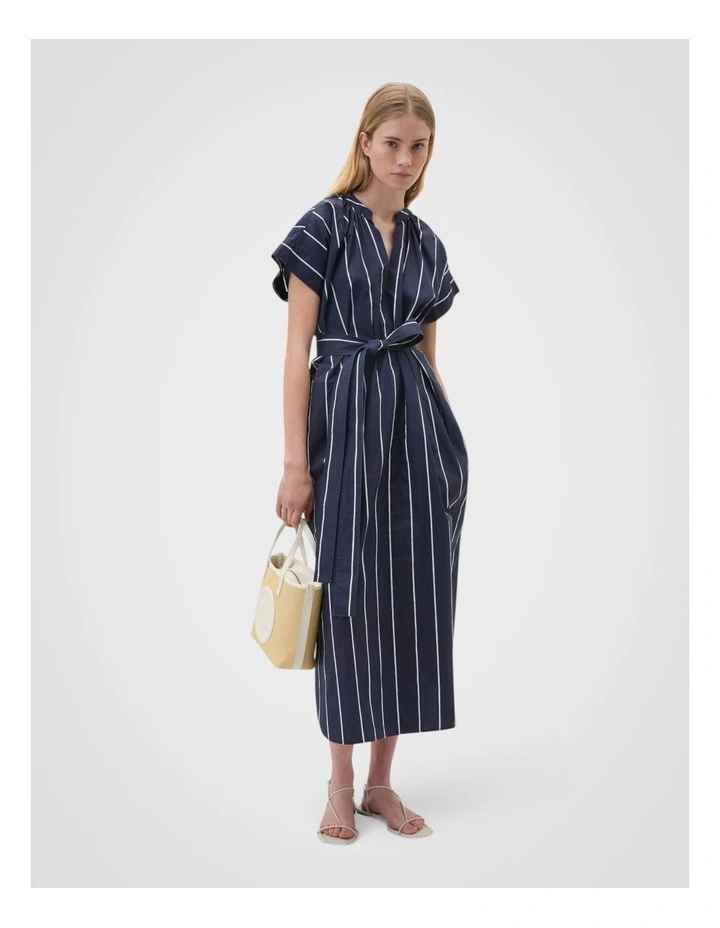 Stripe Detail Dress in Denim Blue image 5