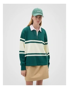 Stripe Rugby Pullover in Ivy Green