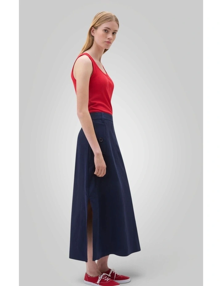 Button A Line Linen Skirt in North Sea image 2