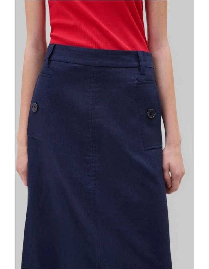 Button A Line Linen Skirt in North Sea image 3