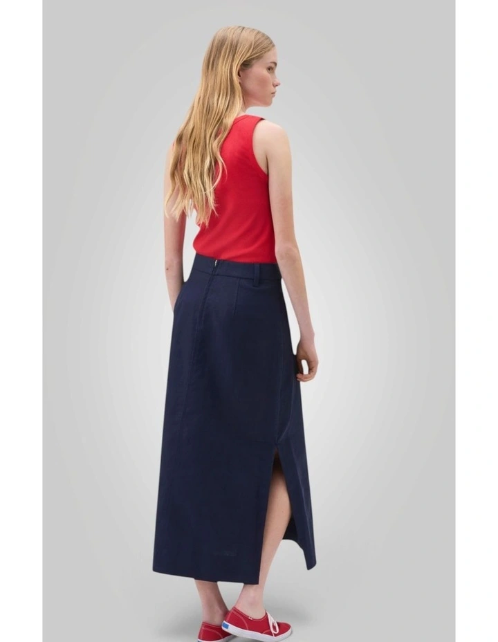 Button A Line Linen Skirt in North Sea image 4