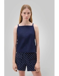 Linen Button Shell Top in North Sea