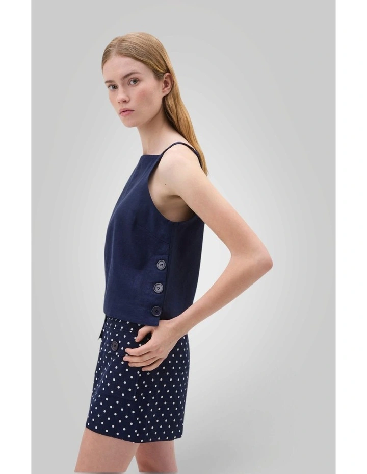 Linen Button Shell Top in North Sea image 2