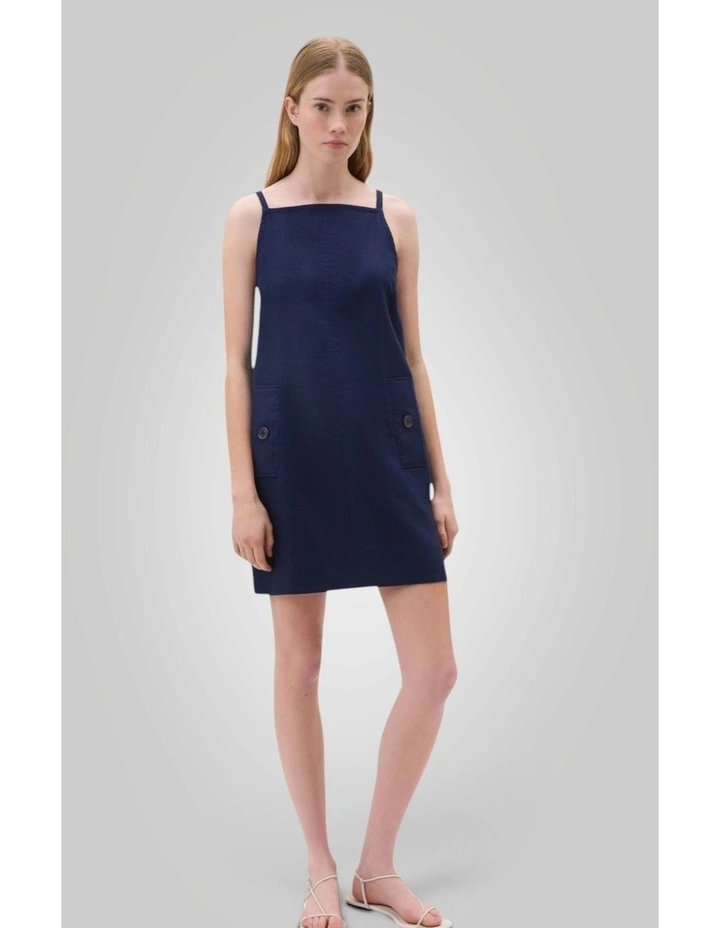 Linen Button Shift Dress in North Sea image 1
