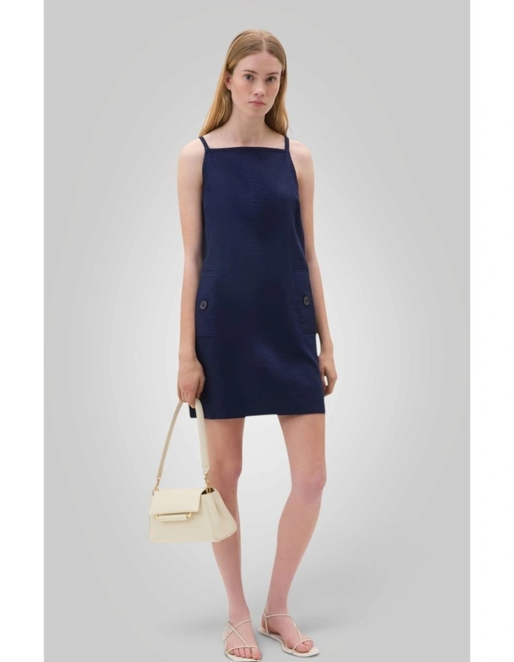Linen Button Shift Dress in North Sea image 5