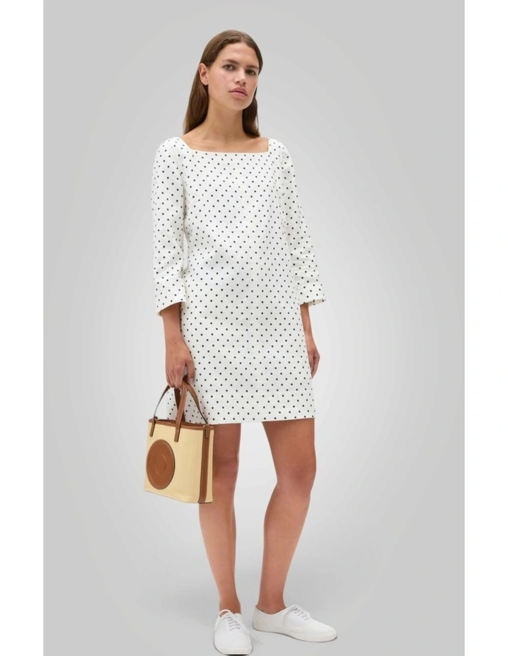 Linen Spot Shift Dress in Antique White image 1