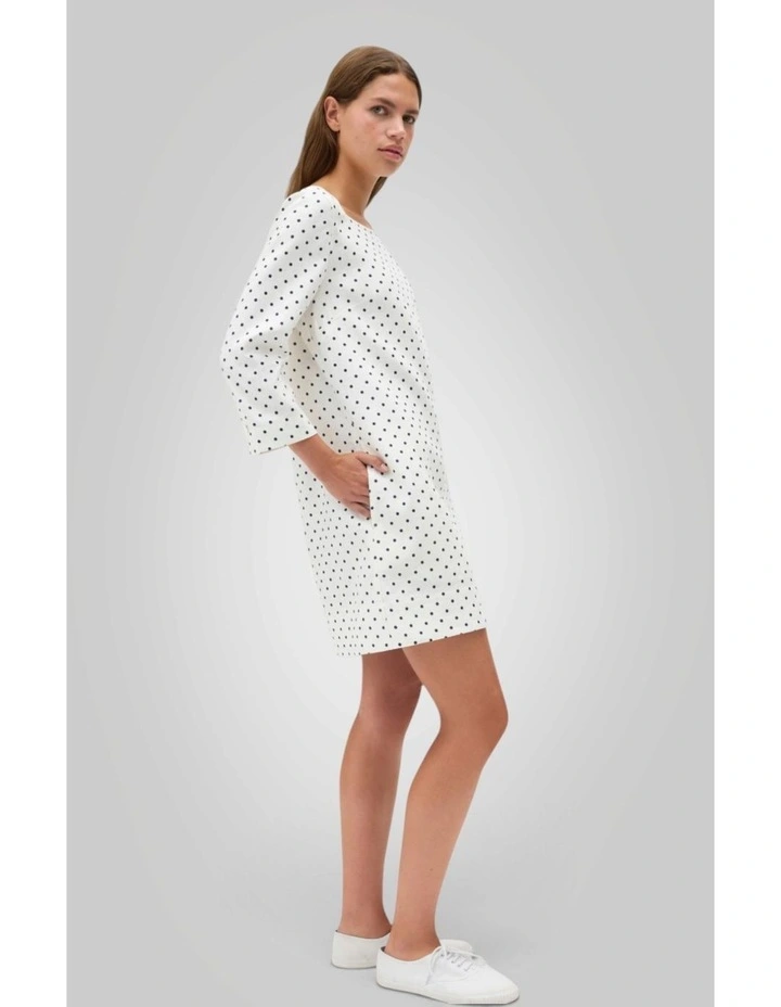 Linen Spot Shift Dress in Antique White image 2