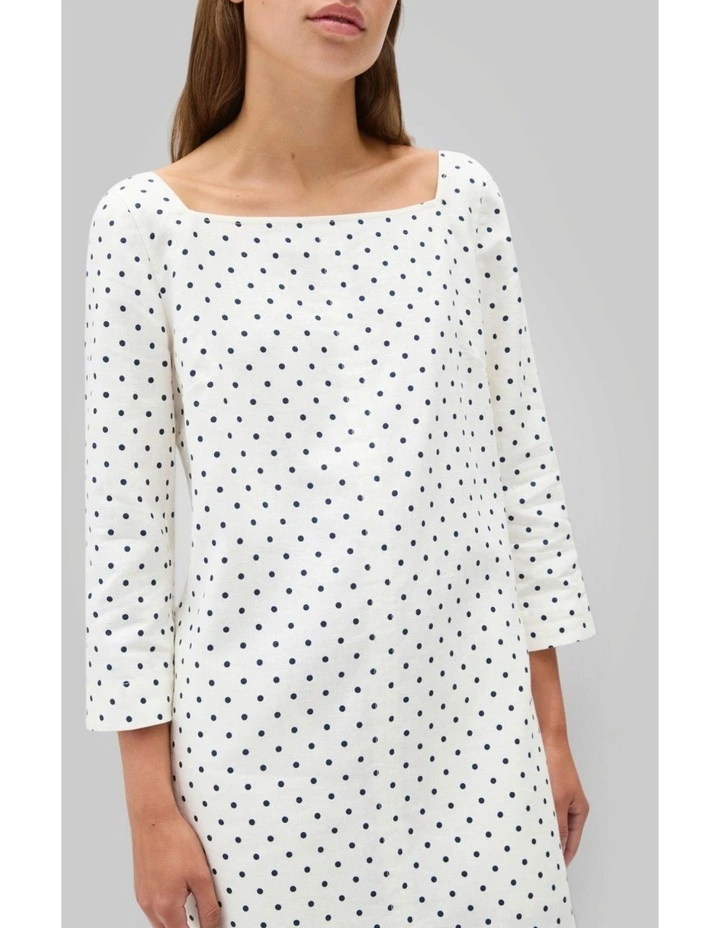 Linen Spot Shift Dress in Antique White image 3