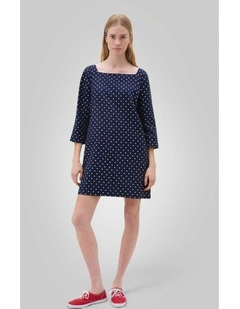 Linen Spot Shift Dress in North Sea