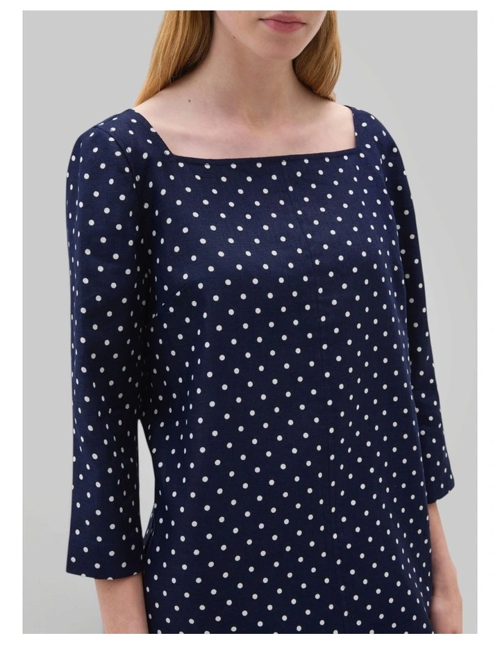 Linen Spot Shift Dress in North Sea image 2