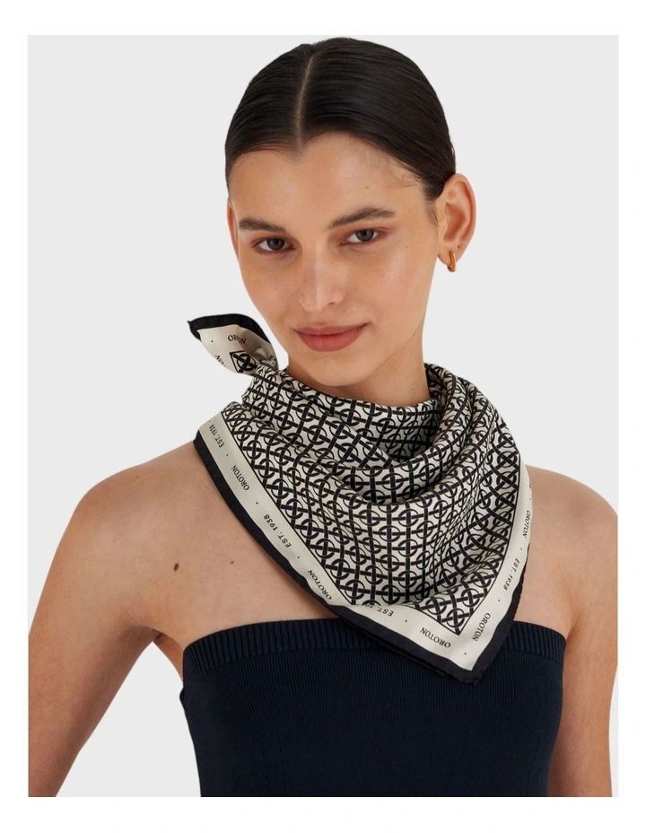 All Over Logo Silk Scarf in Cream/Black image 2