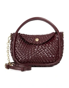 Dinideliberate Mini Woven Grab Bag in Burgundy