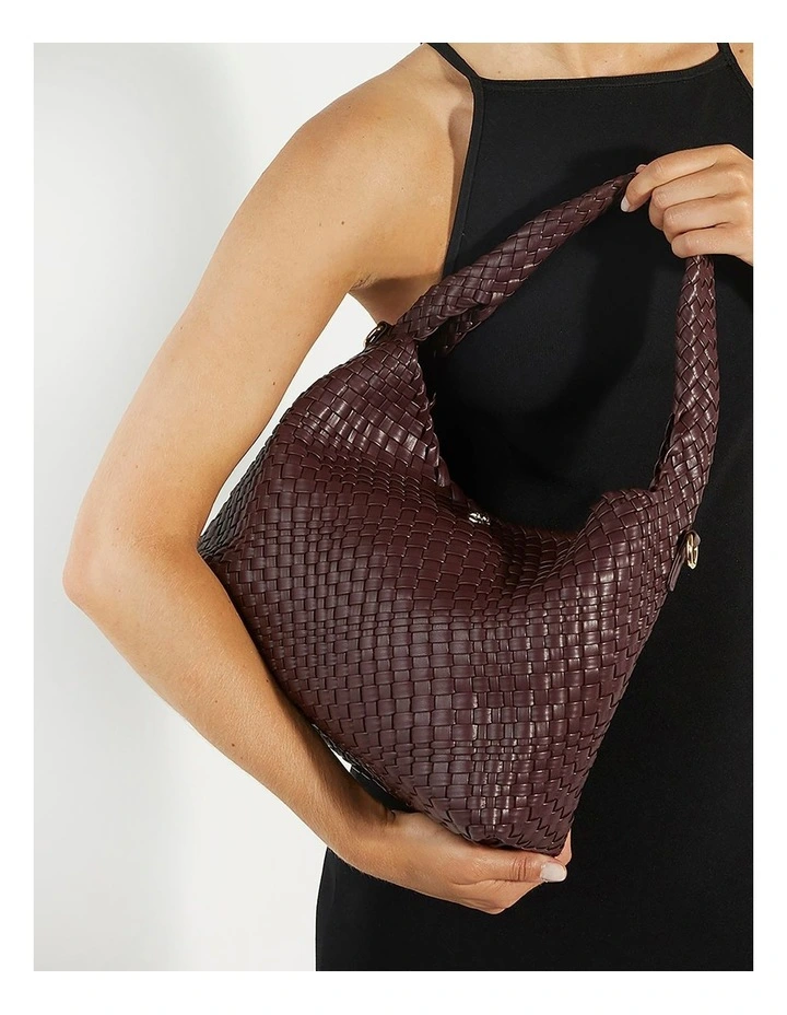 Deliberate Woven Slouch Tote in Burgundy image 2