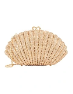Embellished Shell Clutch in Gold