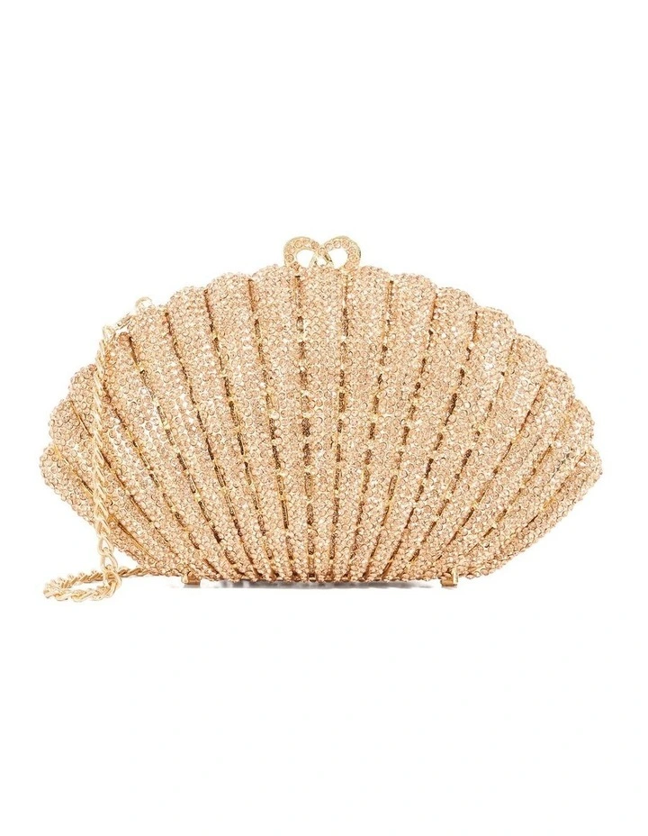 Embellished Shell Clutch in Gold image 1