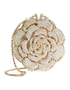 Bling Flower Clutch in Gold
