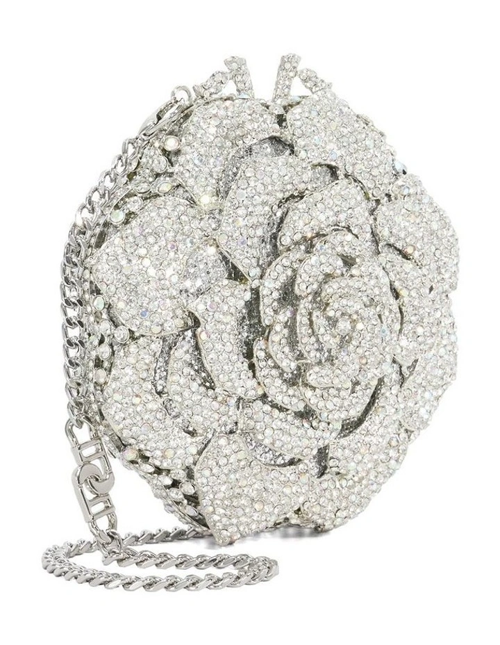 Bling Flower Clutch in Silver image 3