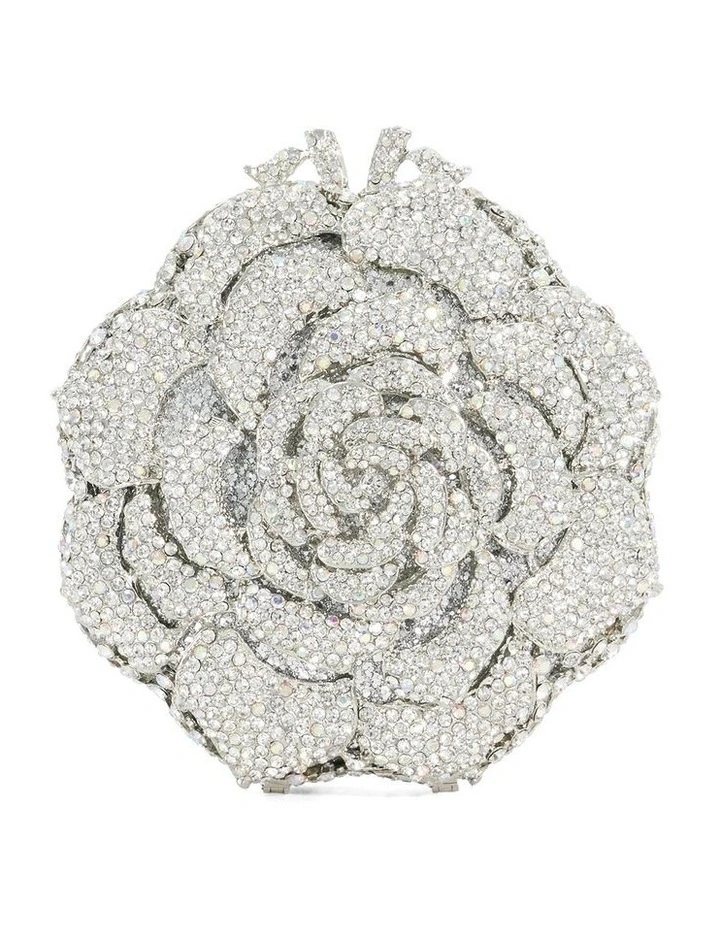 Bling Flower Clutch in Silver image 5