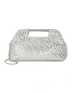 Expression Woven Diamante Clutch In Silver