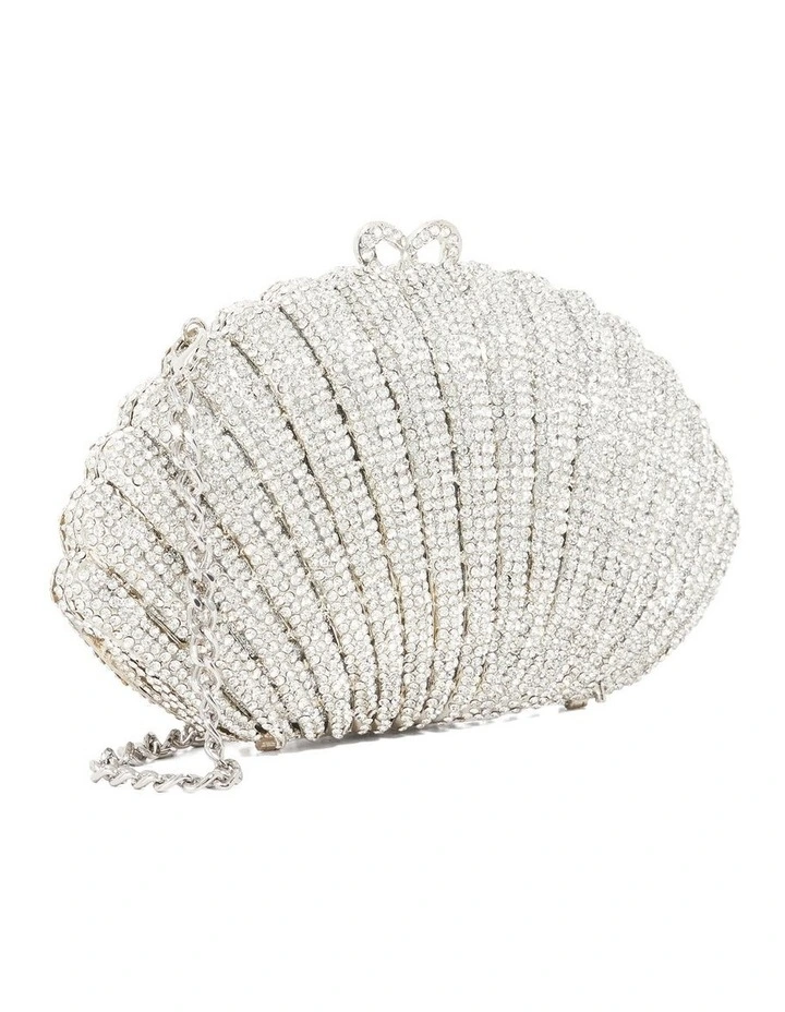Embellished Shell Clutch In Silver image 2