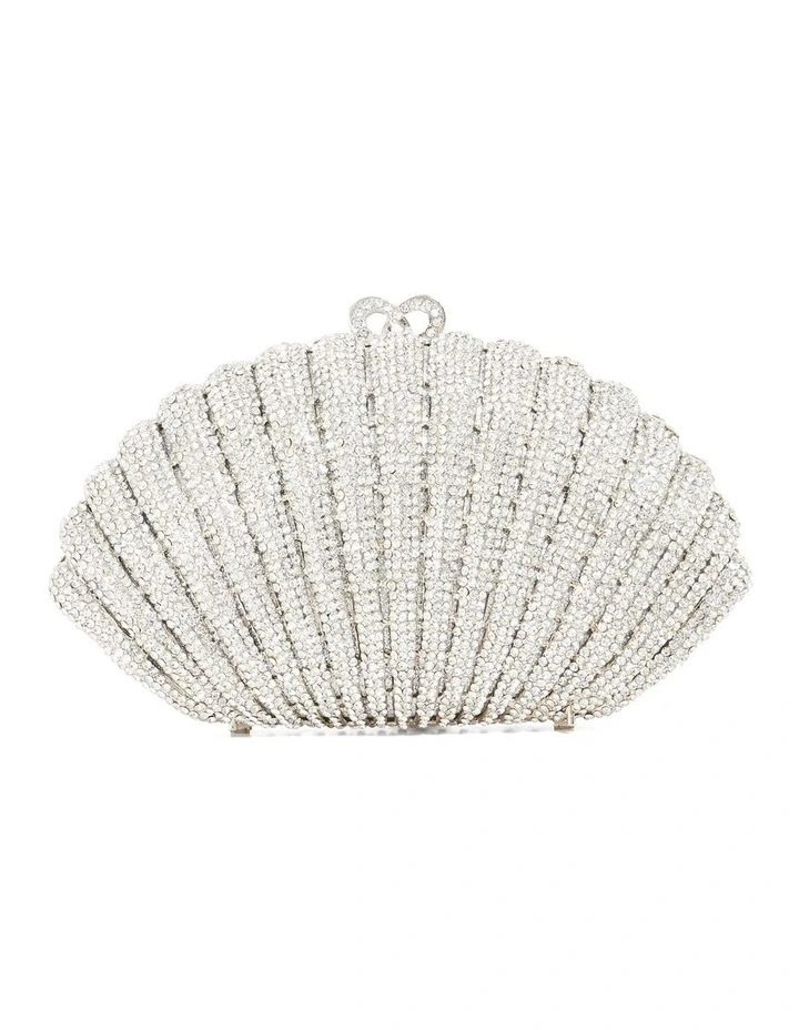 Embellished Shell Clutch In Silver image 4