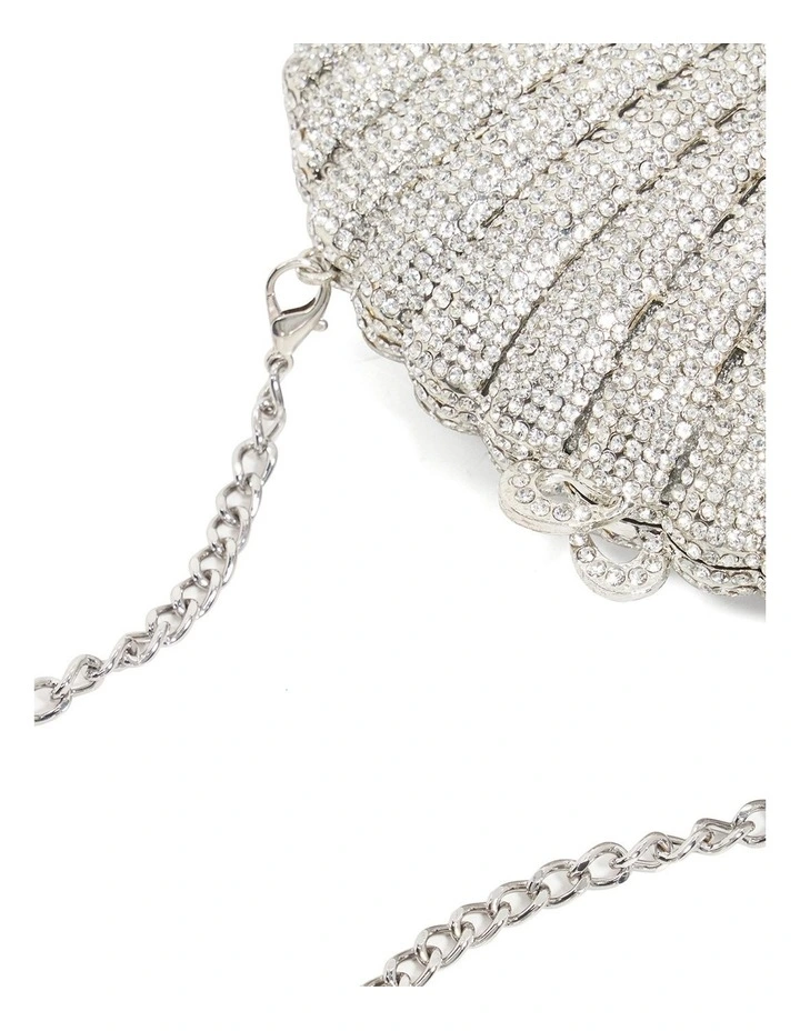 Embellished Shell Clutch In Silver image 5