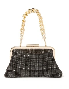 Signature Abigail Frame Embellished Clutch in Black