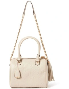 Rosie Embossed Print Barrel Bag in Natural