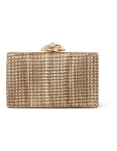 Signature Pia Flower Clasp Hardcase Clutch in Gold