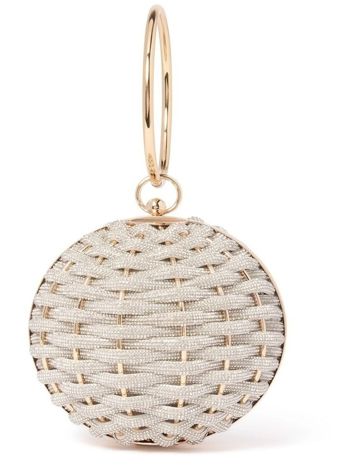 Signature Wynnie Woven Round Clutch in Silver image 1