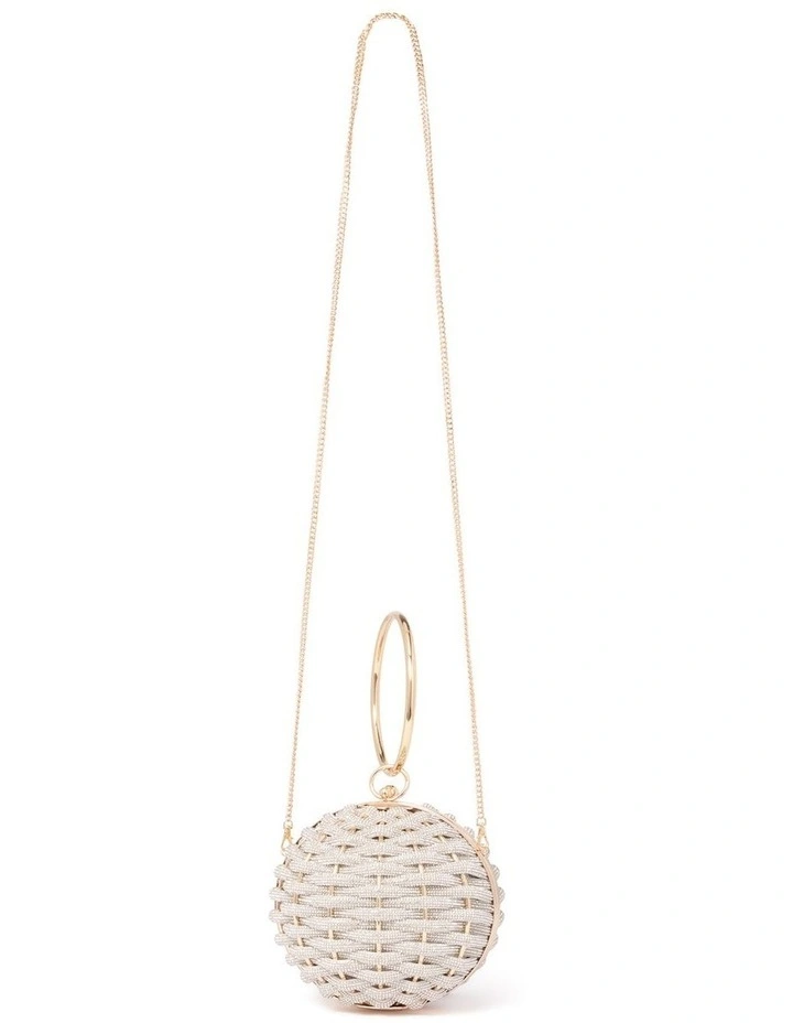 Signature Wynnie Woven Round Clutch in Silver image 2