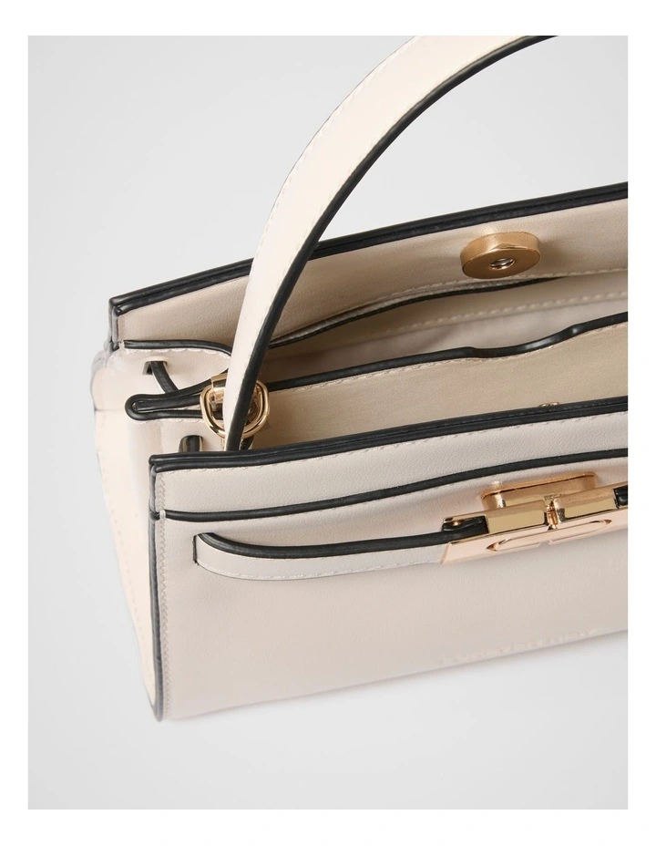 Serin Small Lock Top Handle Bag in White image 3