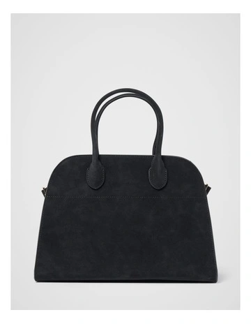 Lacey Faux Suede Bowler Bag in Black
