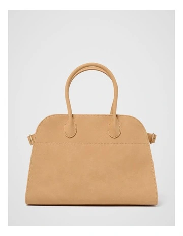 Lacey Faux Suede Bowler Bag in Brown