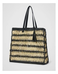 Ayla Striped Weave Tote Bag in Cream