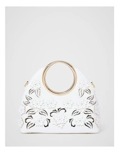 Mavin Cutout Floral Metal Handle Bag in White